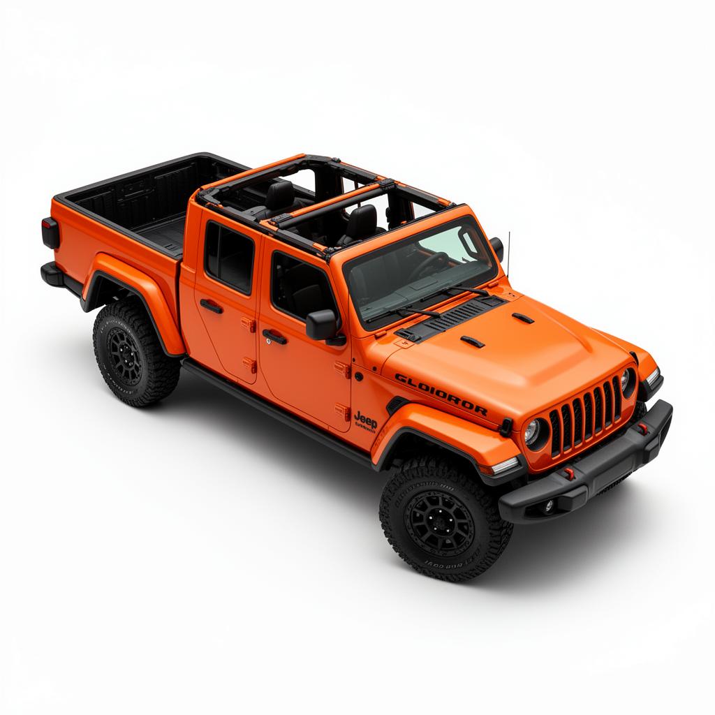 Orange JEEP GLADIATOR — left three-quarter from above, Easy Days livery