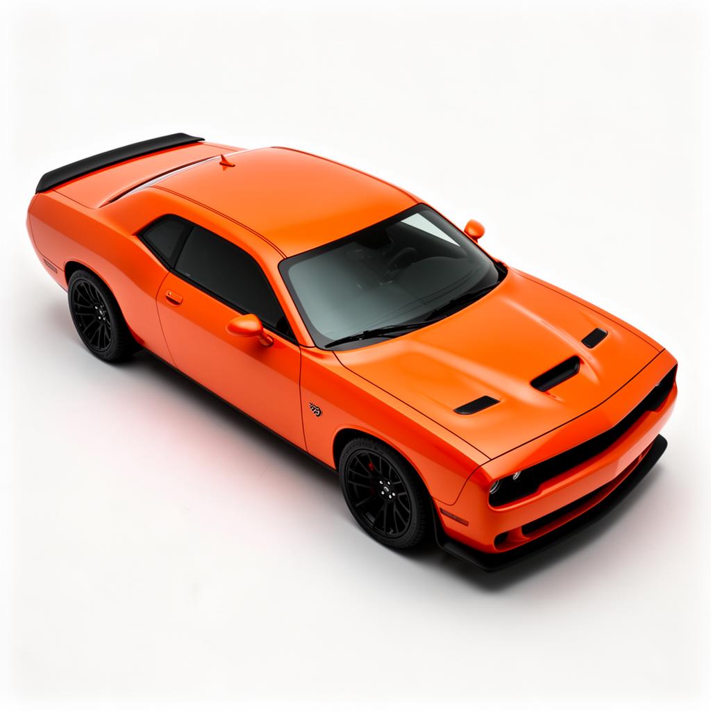Orange DODGE HELLCAT — left three-quarter from above, Easy Days livery